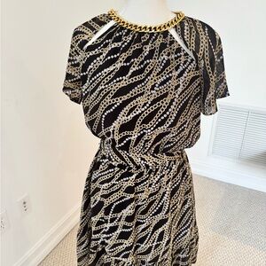 Michael Kors Black and Gold Chain Pattern Mini Dress